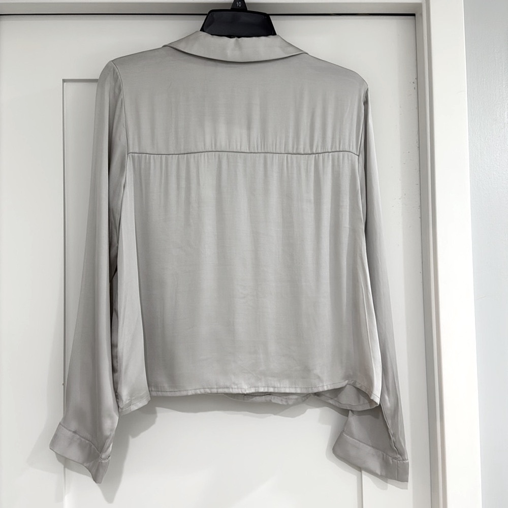 Light Gray Button-Front Women's Blouse - Picture 2 of 5